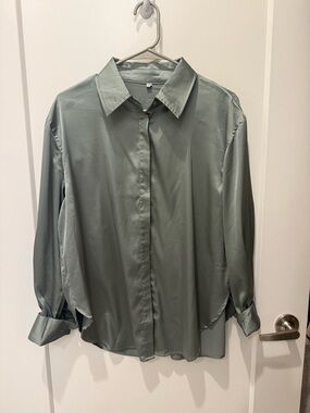 Daily Drills Green Women's Button-Down silk top